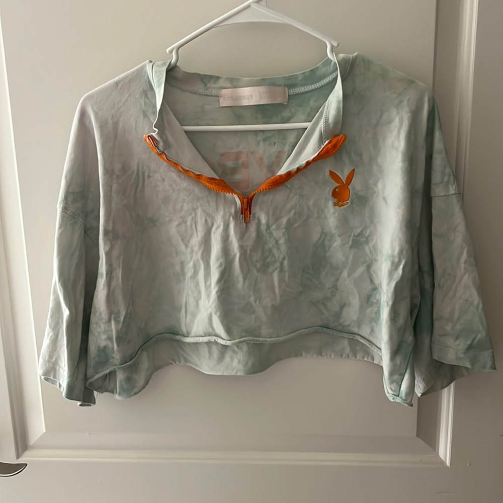 Playboy misguided cropped tshirt with zipper tie dye
